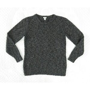 Womens Large LL Bean Crew Neck Heavy Cotton Ragg Sweater Black Tan Heather